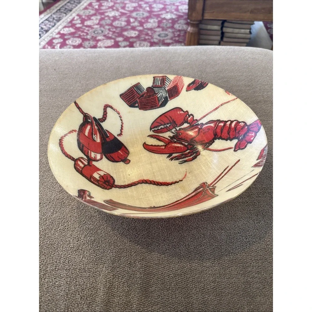 Vintage 1960s Fiberglass Artmor Salad Bowl Lobster, Ocean Theme 11.25